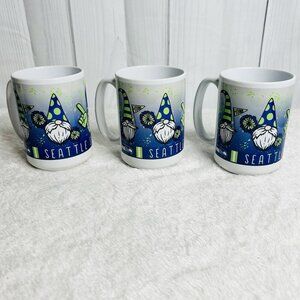 Officially Licensed NFL Novelty Gnome Seattle Seahawks 14oz Coffee Mugs Set Of 3